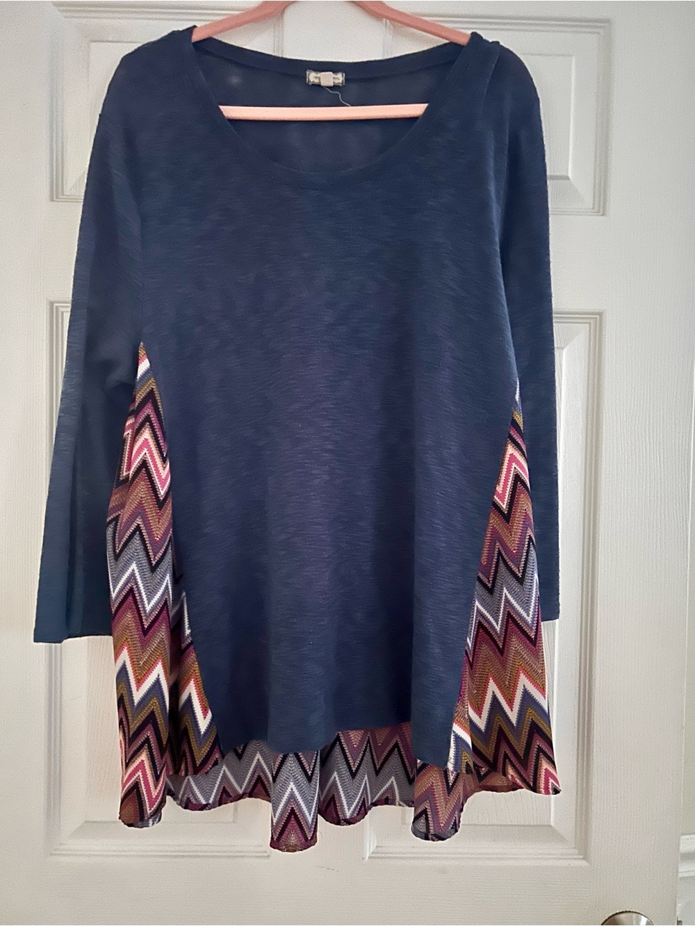 Eyeshadow Navy Long-Sleeve Tunic with Chevron Side Panels